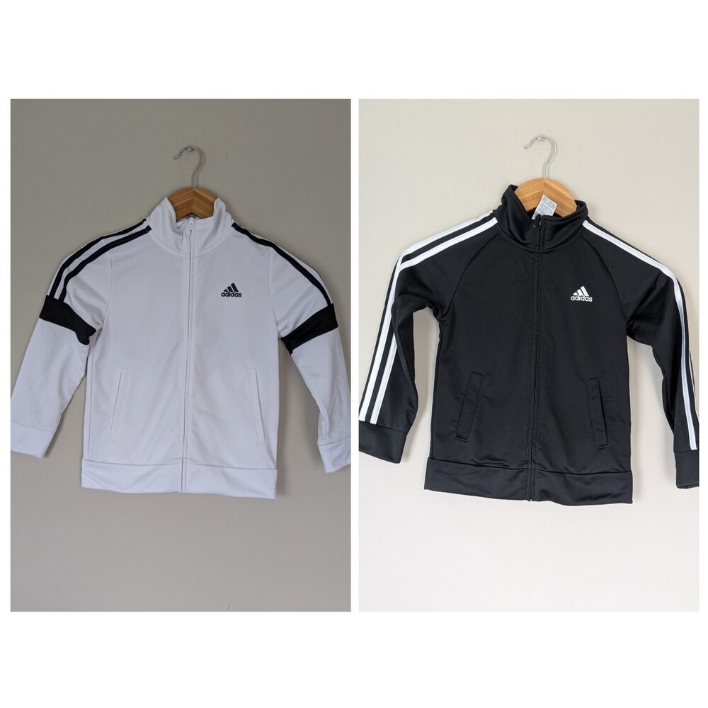 ADIDAS Lot of 2 Black and White Kid's  Full Zip Track Jackets Size 5 Twins